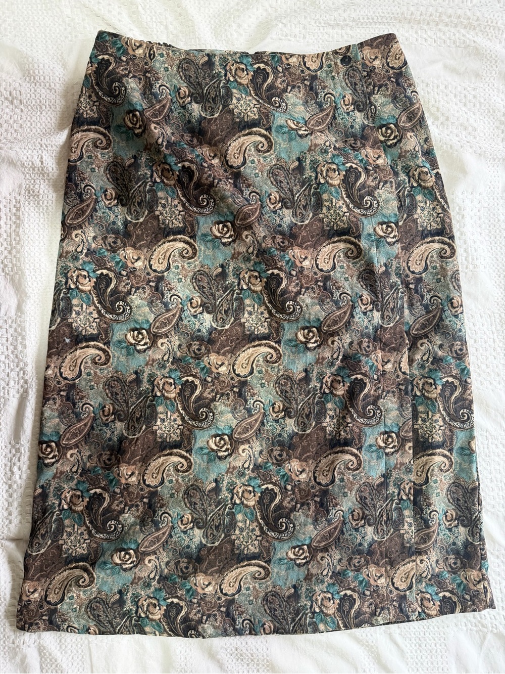 CJ Banks Teal and Brown Paisley Pencil Skirt